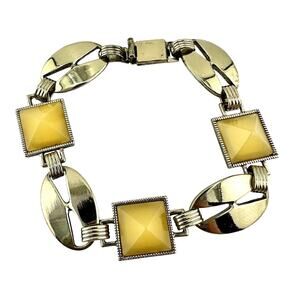 Jewelmint Vintage Style Yellow Faux Gem Pyramid Gold Tone 7.25” Bracelet